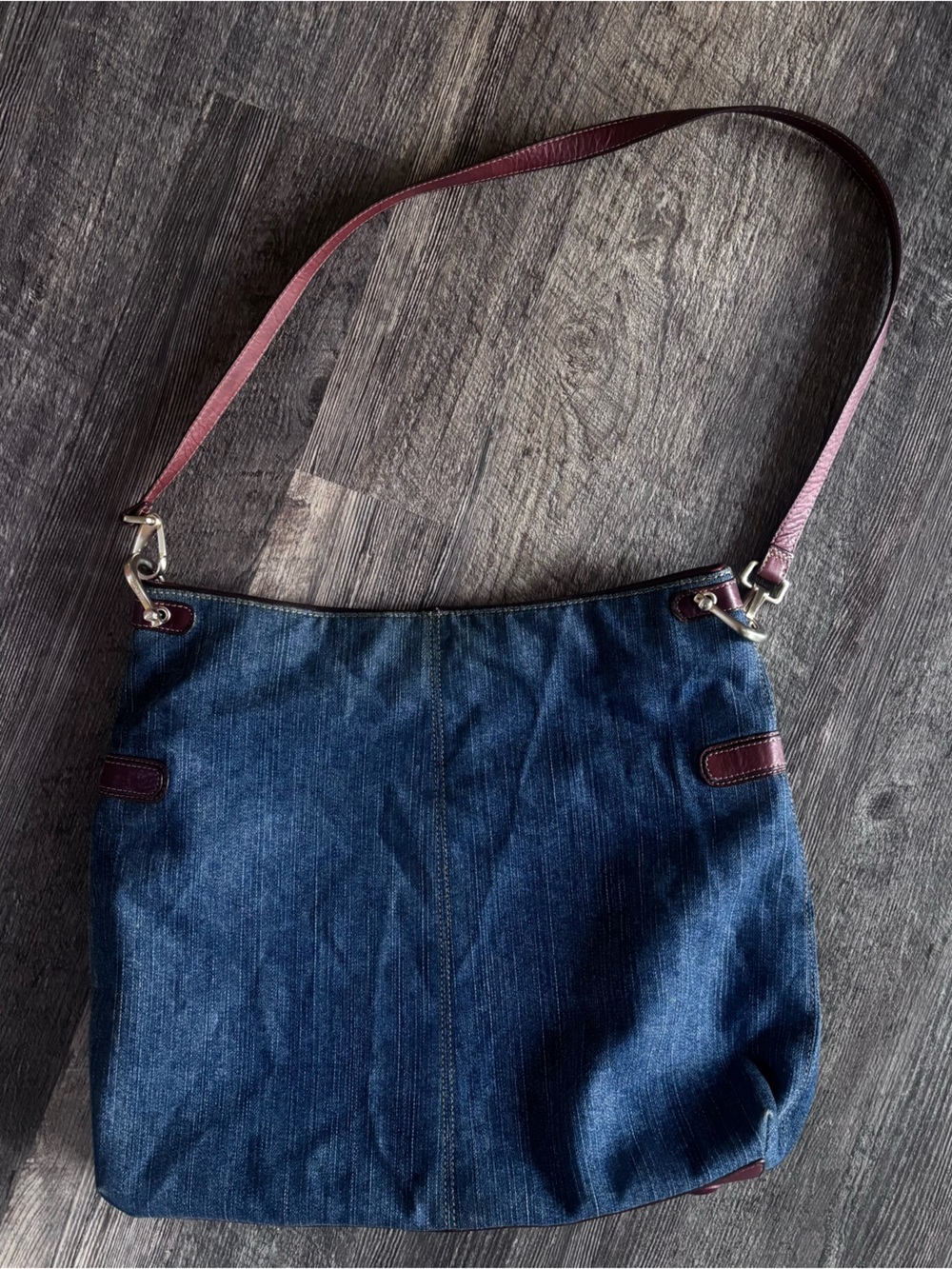 Vintage 90s Liz Claiborne Denim & Leather Crossbody Hobo Messenger Bag - Picture 5 of 5